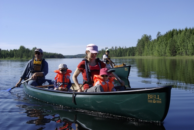 Family Canoeing on Lake Saimaa
